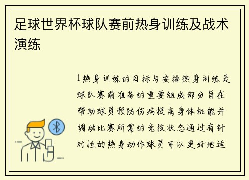 足球世界杯球队赛前热身训练及战术演练